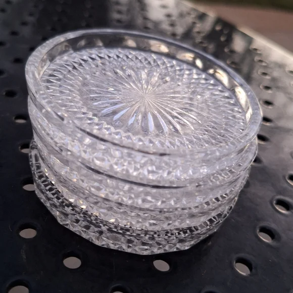 Crystal Glass Coaster Set of 4 Vintage Drink Holder or Trinket Dishes Clear - Picture 12 of 16